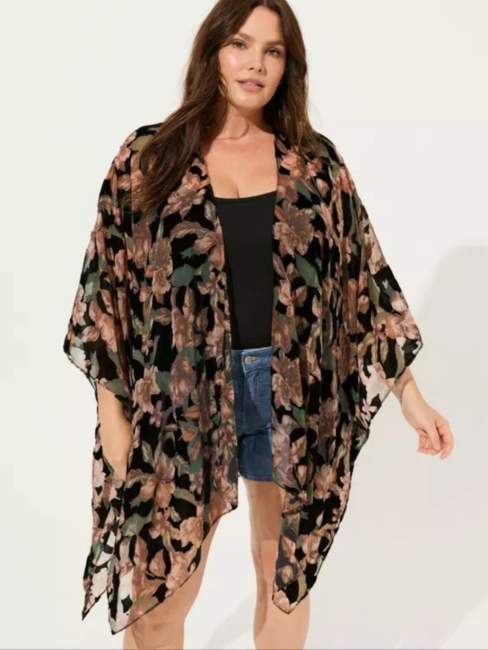 PLUS SIZE Floral Kimono Cover-Up